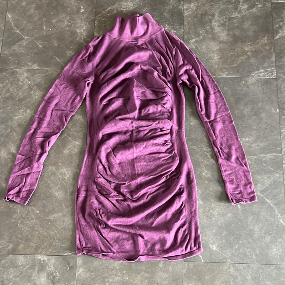 Express Purple Ruched Bodycon Dress Long Sleeve Mock Neck